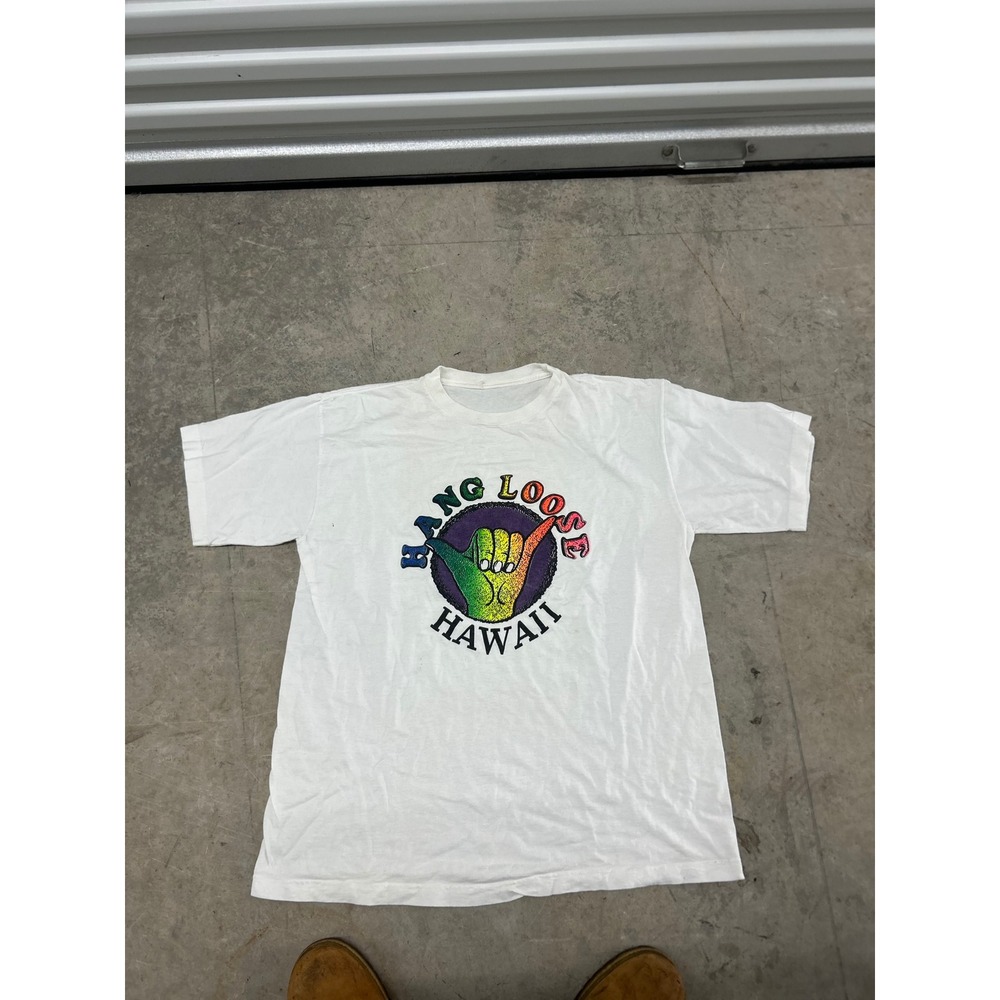 Vintage Hang Loose Hawaii Shaka Graphic T-Shirt White Mens Large Surf Tee